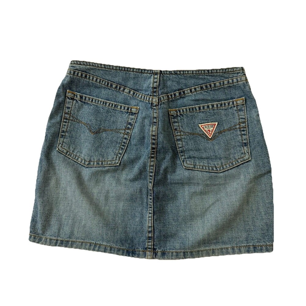GUESS Jeans Mini Skirt Womens 24 Blue Mini USA Y2K Vintage Zip Front Boho